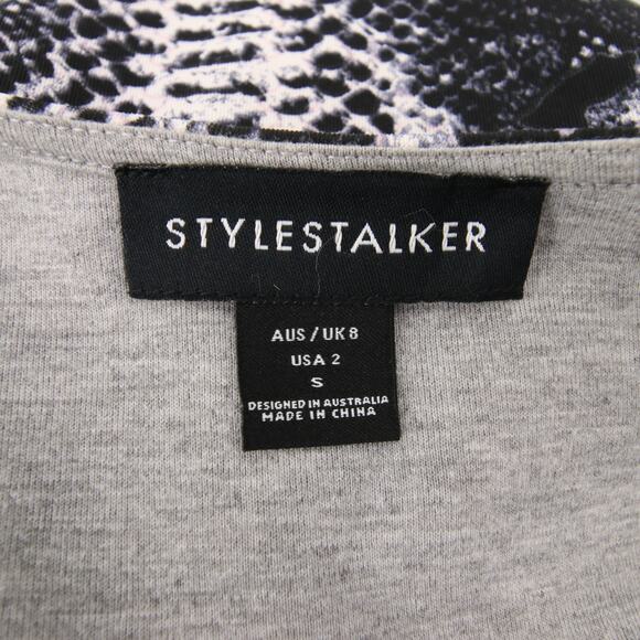 Stylestalker Dress Gray Snakeskin Print Sleeveless Mini Fit Flare Scoop Neck 2 - Picture 8 of 10